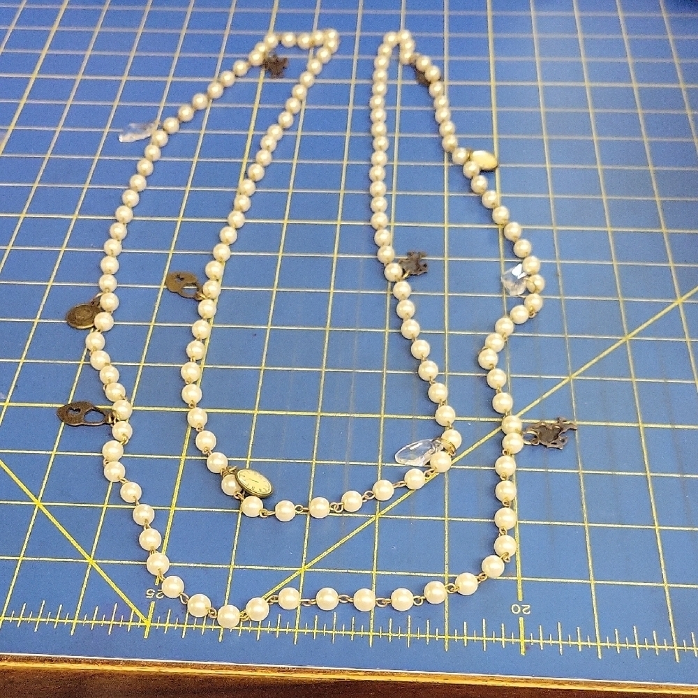 Vintage Pearl Faux Antique Gold 88" Necklace